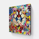 A large canvas with graffiti art on it