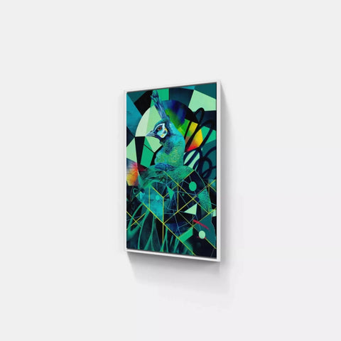 A painting on a wall with a bird in the middle