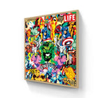Vibrant pop art canvas print featuring comic book heroes