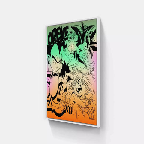 A painting on a wall with a colorful background