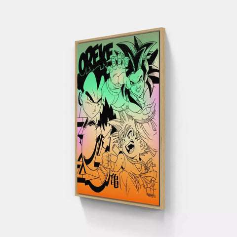A painting on a wall with a colorful background