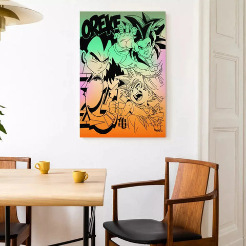 A painting on the wall above a table