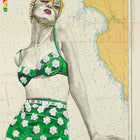 A vibrant green aluminium floral bikini set with white flower appliqués and matching belt from St Yves limited edition