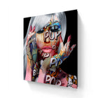 Vibrant pop art canvas print of a woman’s face and hands.