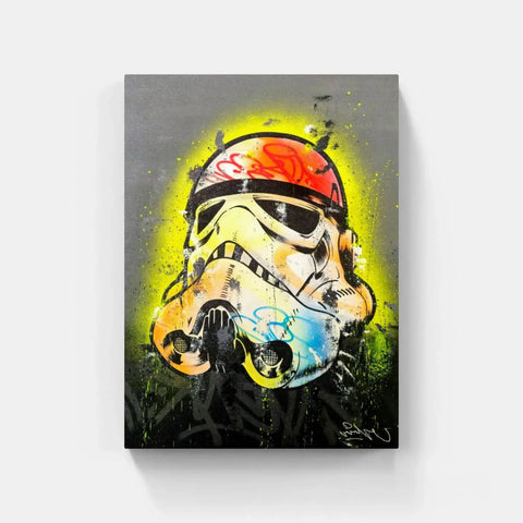 Colorful Stormtrooper helmet graffiti art.