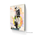 A gucci canvas art print featuring two stylized figures in swimwear on a colorful map background twin tides limited edition aluminum