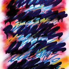 Abstract brush strokes in blue, pink and yellow