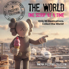 A beige kaws character figurine holding a pink ice cream cone wearing knitwear and shorts in usa kweamood aluminium artwork
