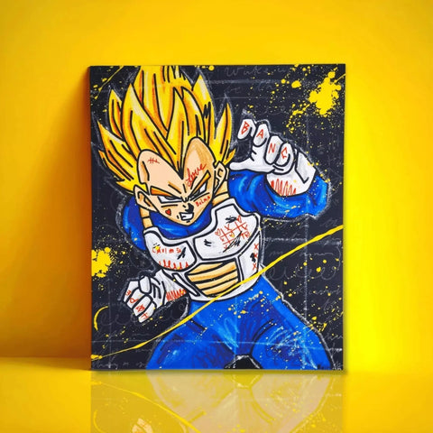 A painting of a gohan with a yellow background