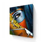 Oh yeah limited edition aluminium canvas featuring vibrant pop art eye with gold iris blue hair on orange background