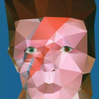 A close up of a person with a face made of triangles